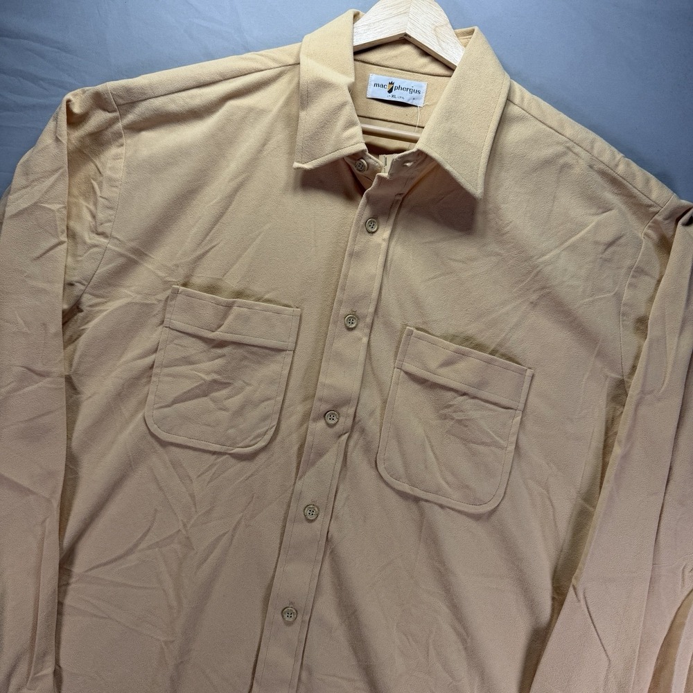 True Vintage Mac Phergus Button Up Shirt Mens XL Yellow Suede Camp Party Rave